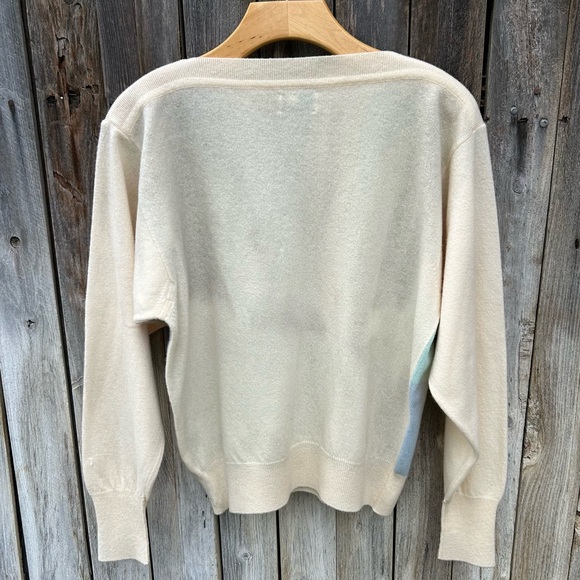 Barrie W. Bill LTD Vintage Color Block Sweater Lambswool Cream Blue M - Picture 8 of 14